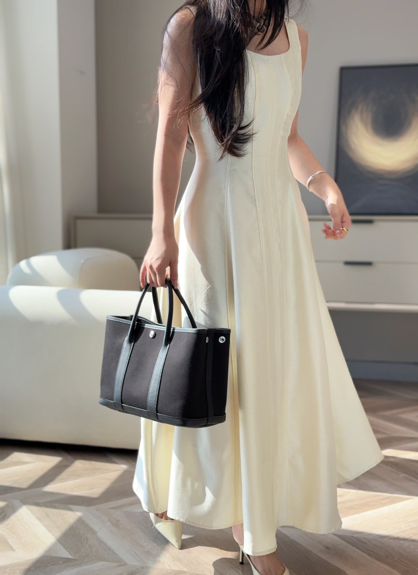 HERMES GARDEN PARTY 30CM IN BLACK TOILETS COTTON CANVAS AND CALFSKIN