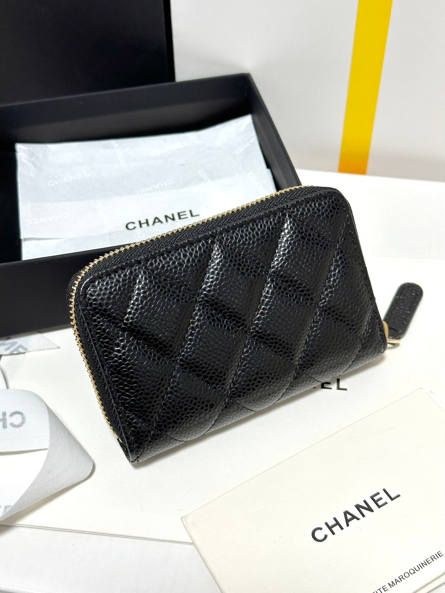CHANEL MINI WALLET 11 IN BLACK CAVIAR SKIN GOLD METALLIC