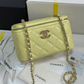 CHANEL VANITY CASE 17 CRYSTAL STUDDED LOGO IN YELLOW CALFSKIN GOLD HARDWARE