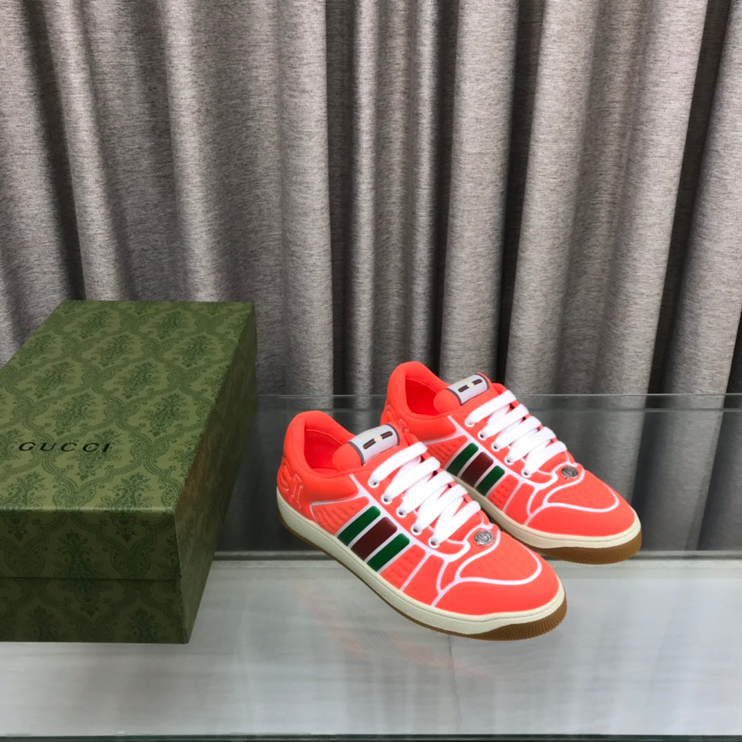 GUCCI SCREENER SNEAKER WITH WEB ORANGE RED CALFSKIN