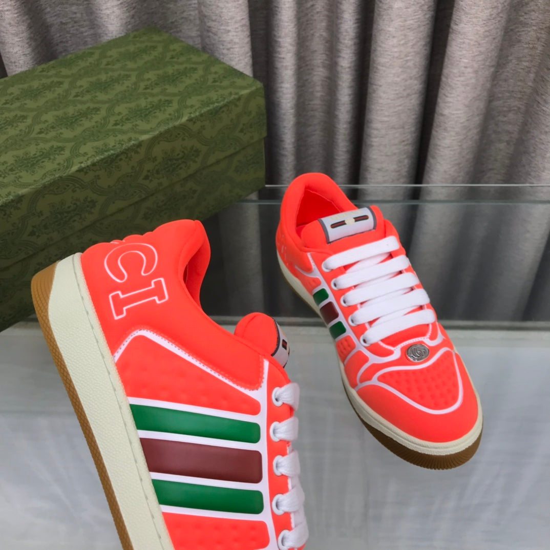 GUCCI SCREENER SNEAKER WITH WEB ORANGE RED CALFSKIN