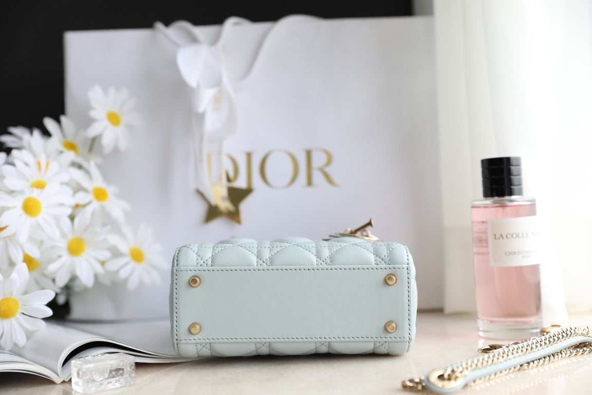 DIOR LADY 17 IN LIGHT BLUE LAMBSKIN WITH CANNAGE PATTERN