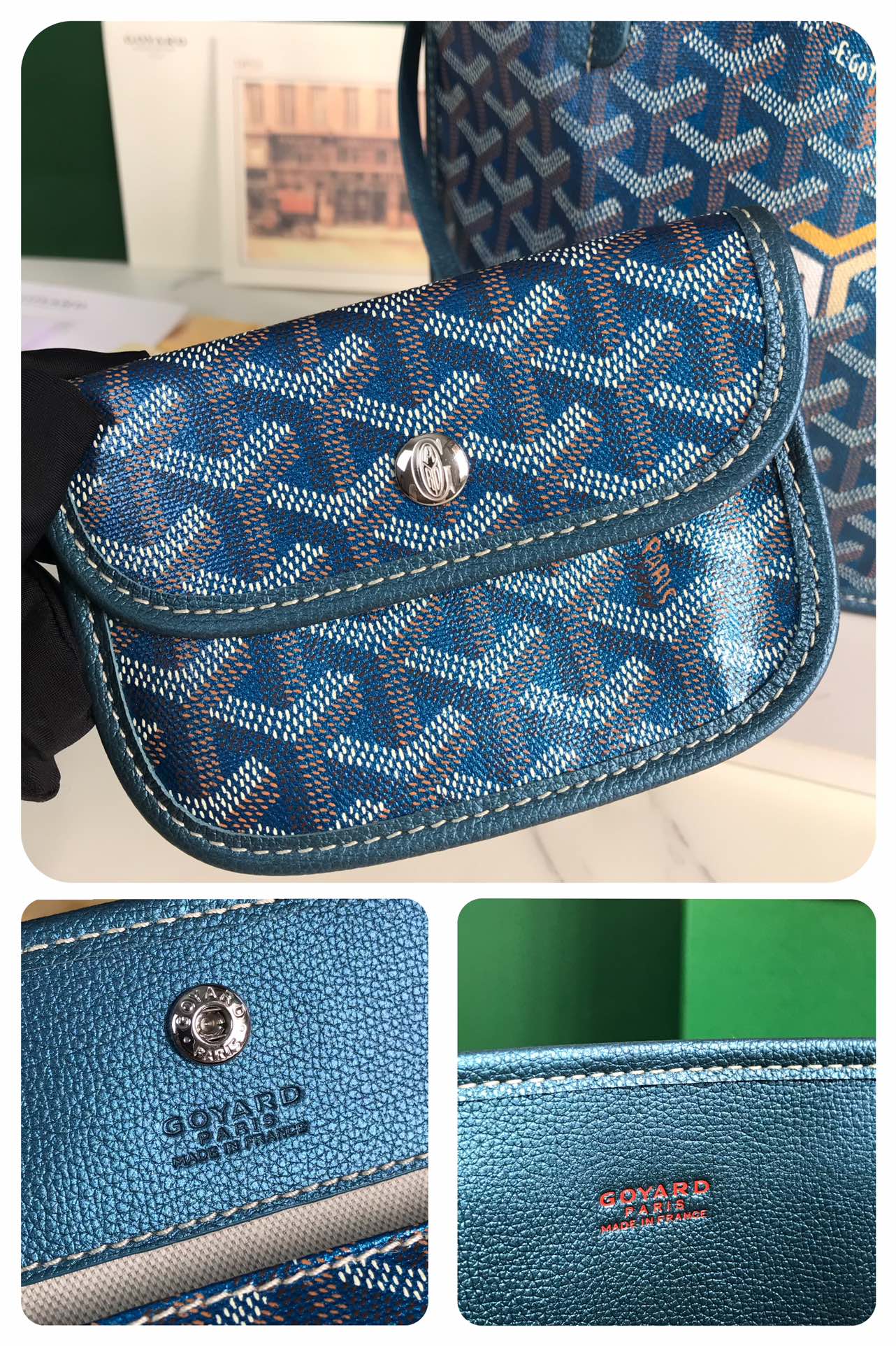 ANJOU MINI BAG 20 IN NAVY BLUE  CALFSKIN AND GOYARDINE CANVAS