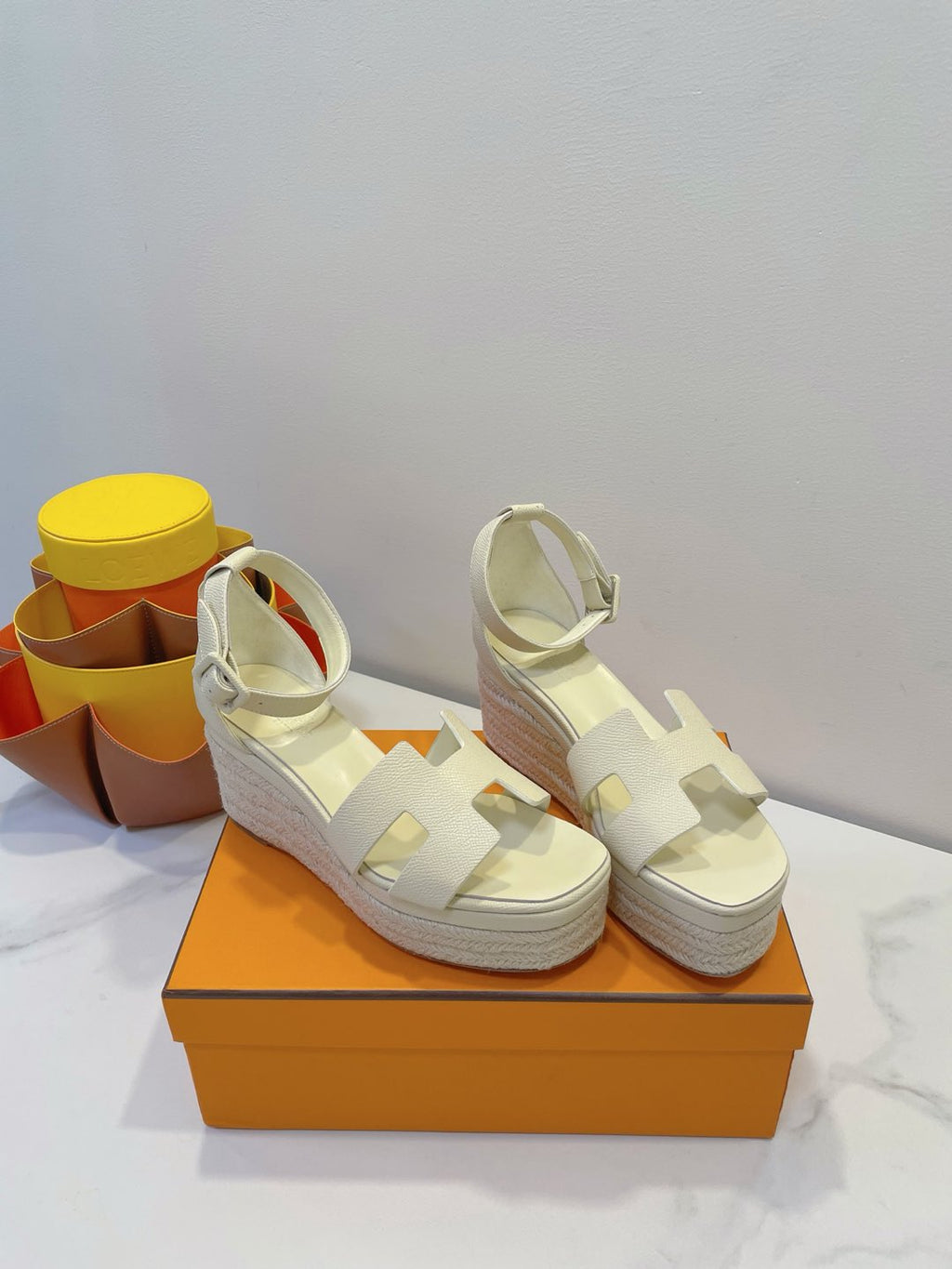 HERMES ELDA ESPADRILLE IN WHITE CREAM EPSOM CALFSKIN
