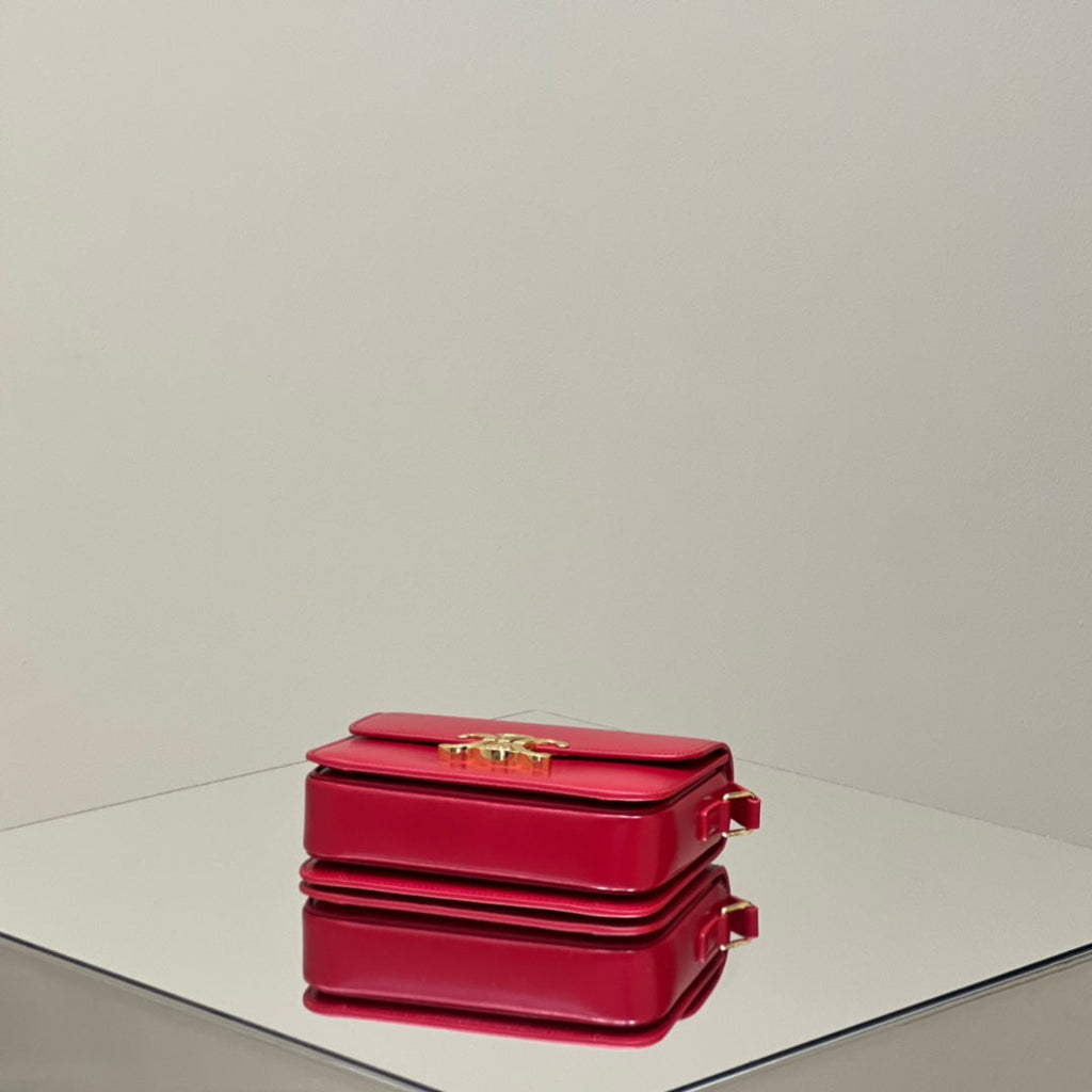 CELINE MINI CLAUDE 22 SHINY CALFSKIN CHERRY RED