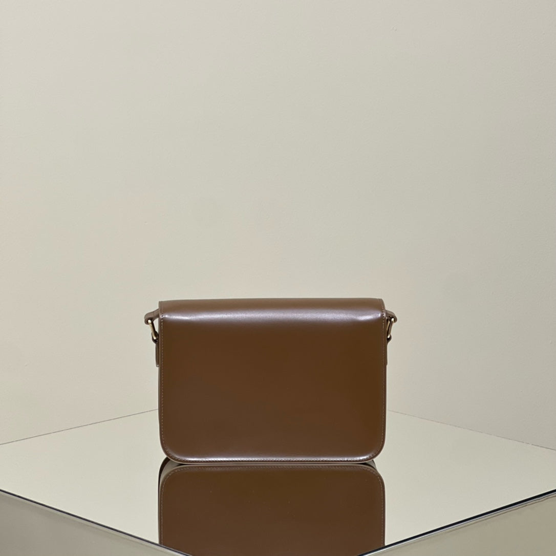 CELINE MINI CLAUDE 22 SHINY CALFSKIN CHOCOLATE BROWN