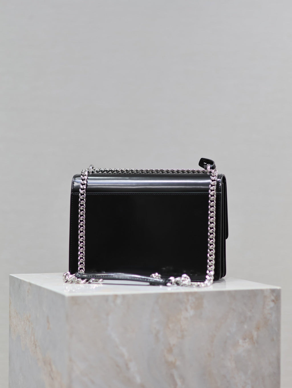 YSL 25S SUNSET MEDIUM 22 IN BLACK SHINY CALFSKIN SILVER HARDWRE