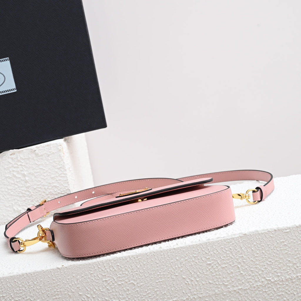 PRADA MINI FLAP BAG 20 IN BABY PINK SAFFIANO LEATHER GOLD HARDWARE