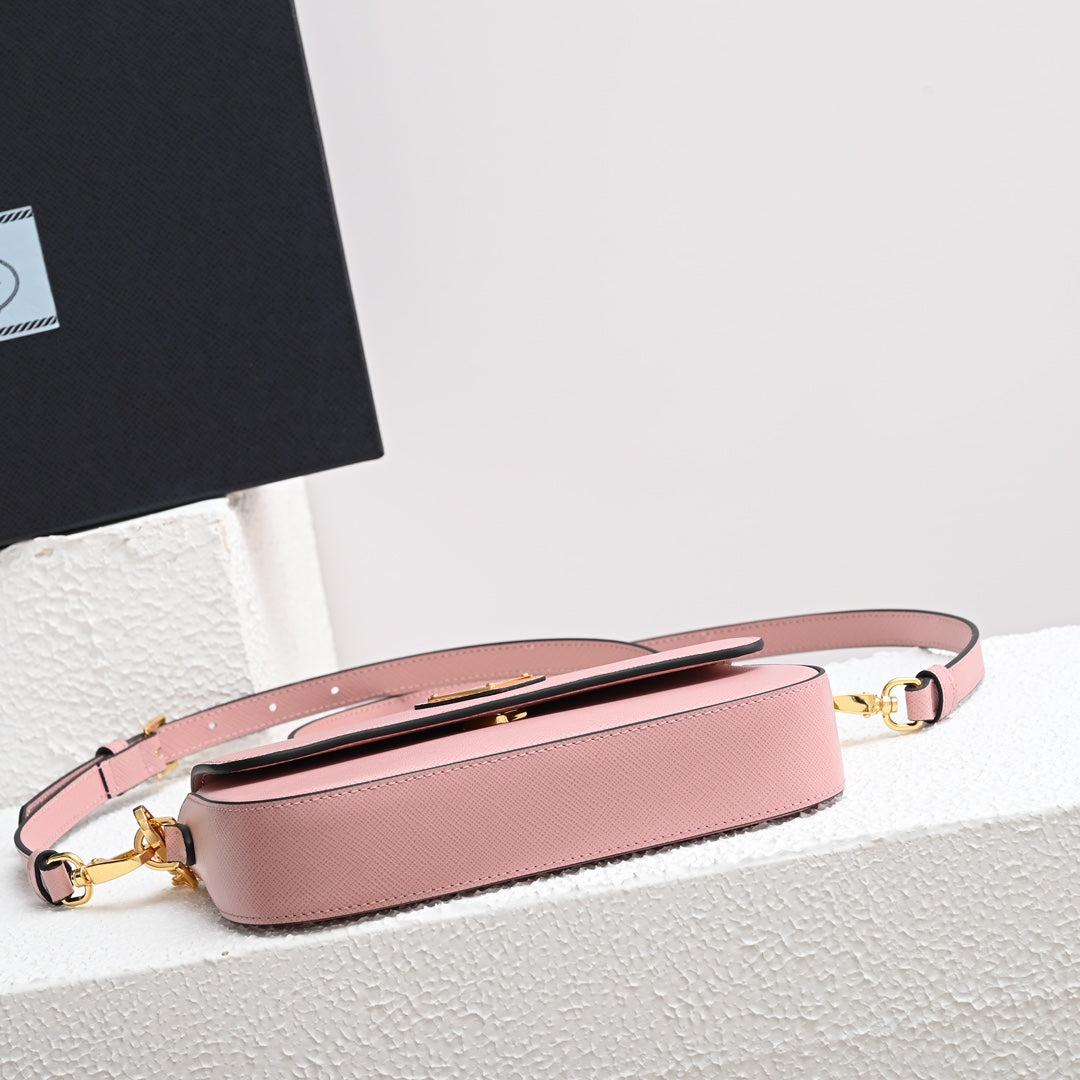 PRADA MINI FLAP BAG 20 IN BABY PINK SAFFIANO LEATHER GOLD HARDWARE