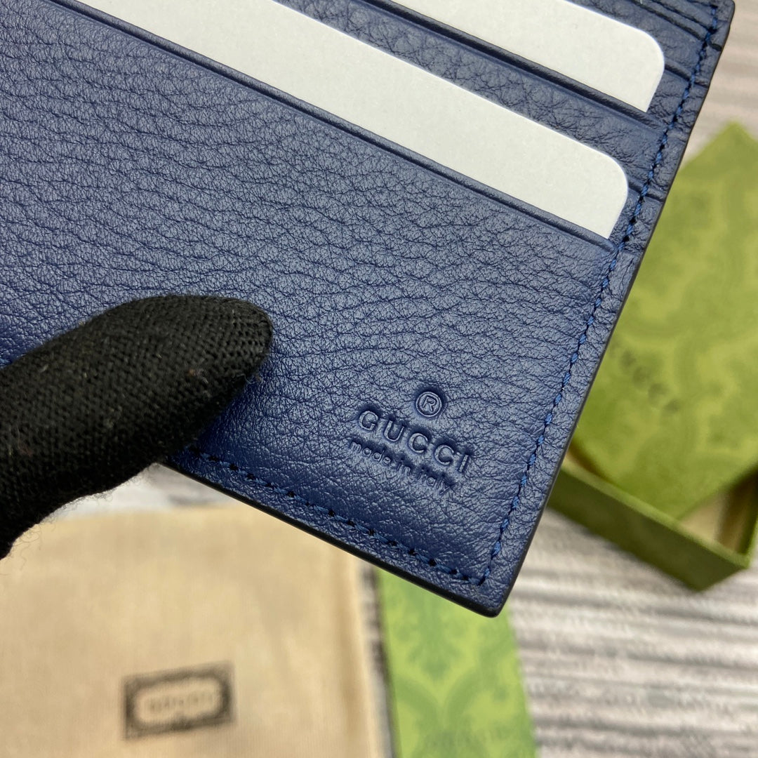 GUCCI BIFOLD WALLET 11 IN CLASSIC BLUE CALFSKIN