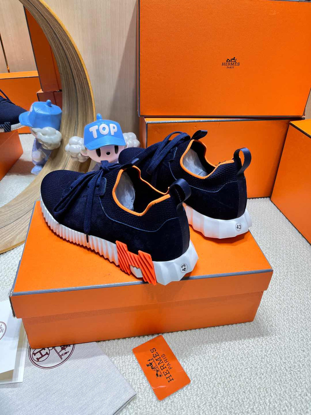 HERMES DEPART SLIP-ON SNEAKER IN NAVY BLUE KNIT AND CALFSKIN