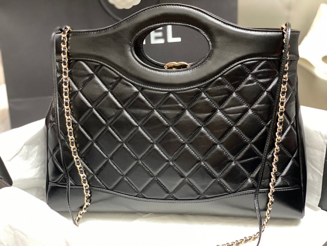 CHANEL 39 LARGE SHOPPING BAG IN BLACK CALFSKIN