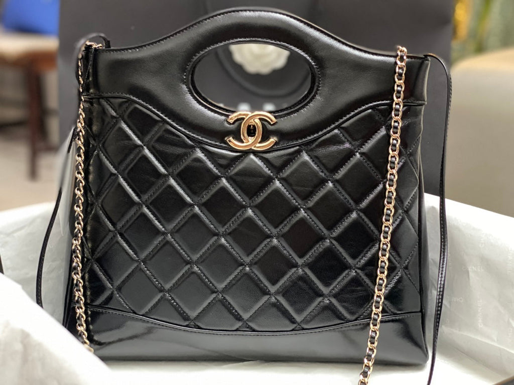 CHANEL SMALL 30 SHOPPING BAG IN BLACK CALFSKIN