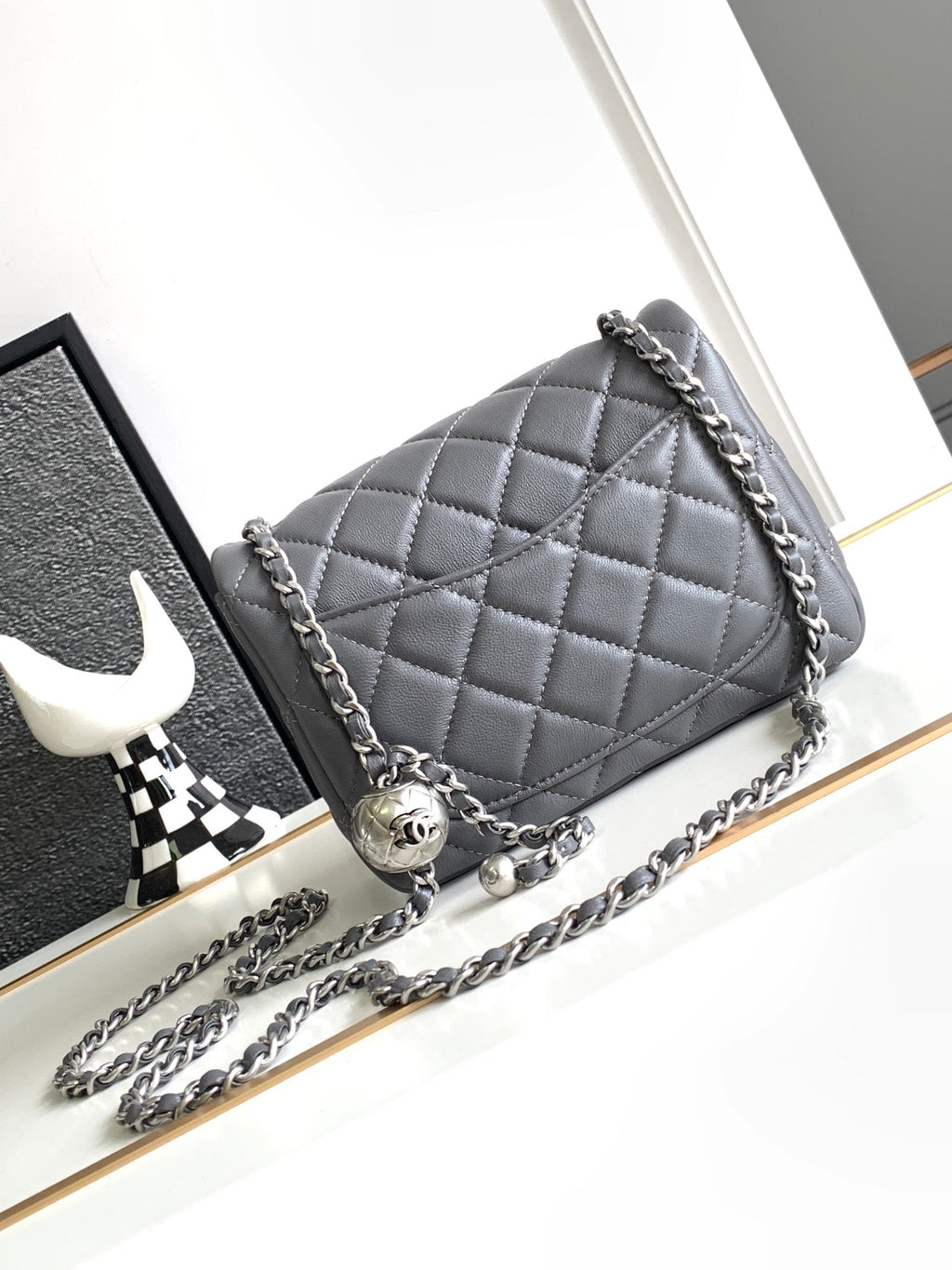 CHANEL SMALL 17 FLAP BAG IN DARK GREY CALFSKIN