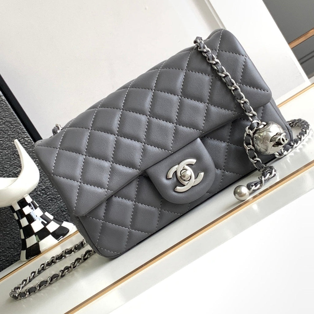 CHANEL MINI 20 FLAP BAG IN DARK GREY CALFSKIN