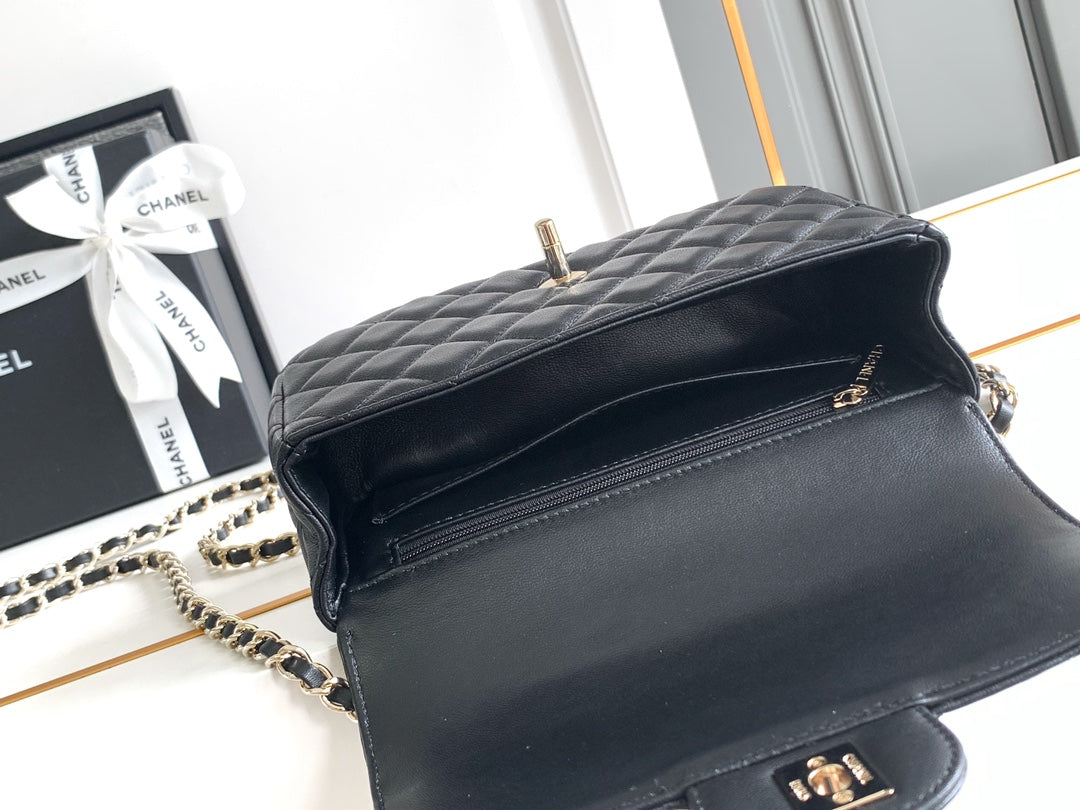CHANEL MINI 20 FLAP BAG IN BLACK CALFSKIN