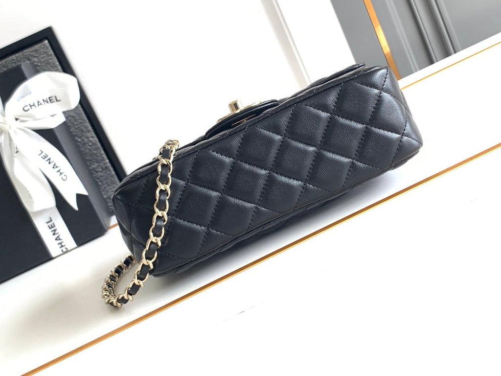 CHANEL MINI 20 FLAP BAG IN BLACK CALFSKIN