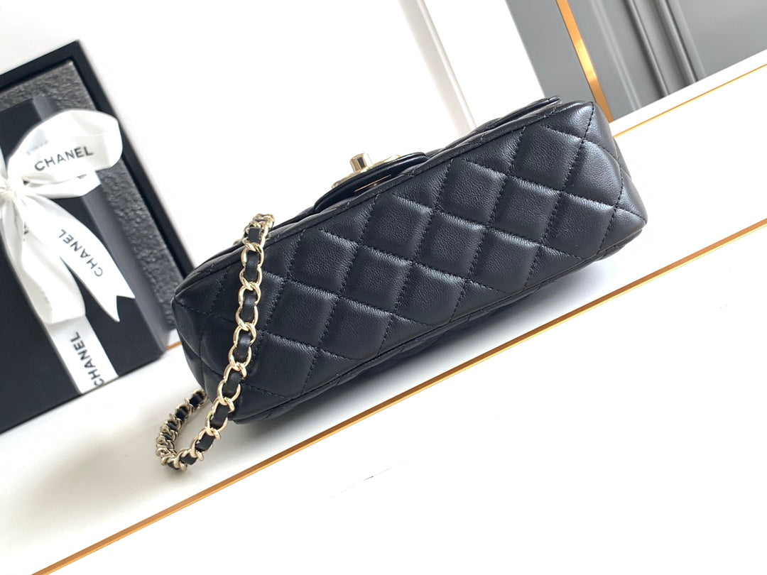 CHANEL MINI 20 FLAP BAG IN BLACK CALFSKIN