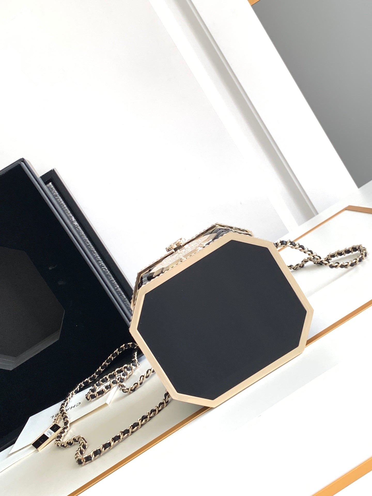 CHANEL 12 TEA BOX MINAUDIERE BAG IN BLACK RESIN