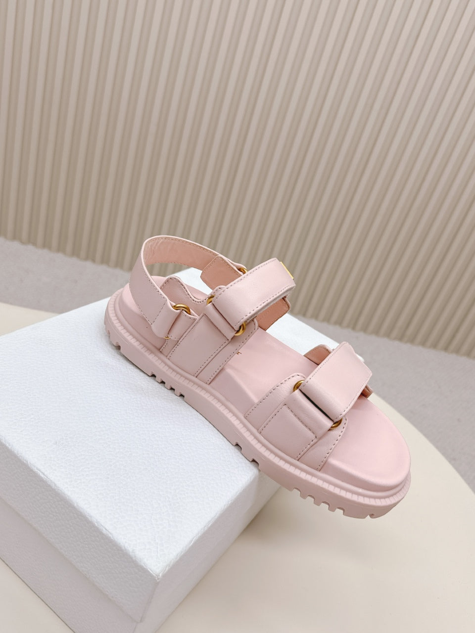 DIOR BACK-STRAP SANDALS 25S IN PASTEL PINK CALFSKIN WITH GOLD HARDWARE