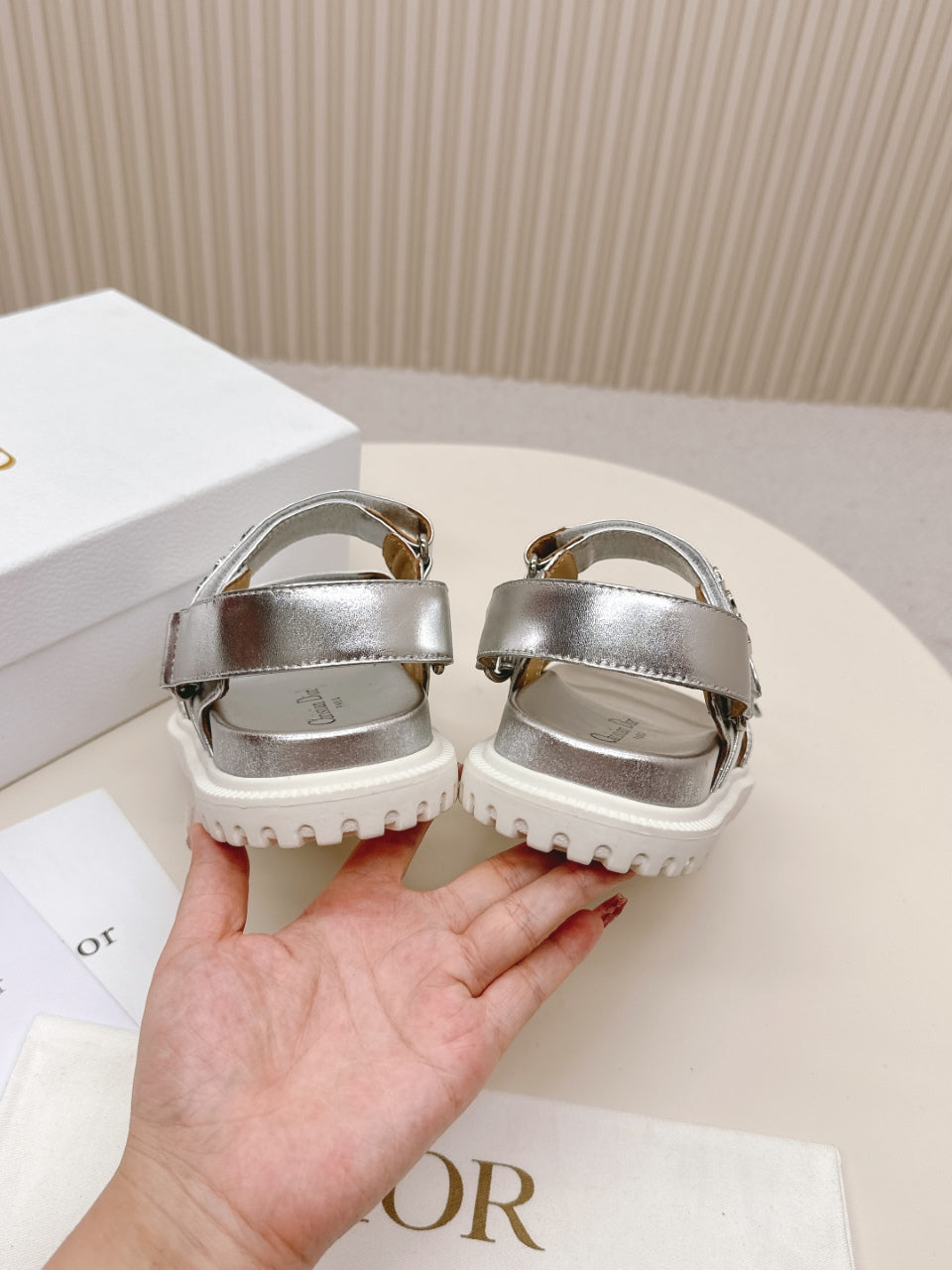 DIOR BACK-STRAP SANDALS 25S IN SILVER CALFSKIN WITH SILVER HARDWARE