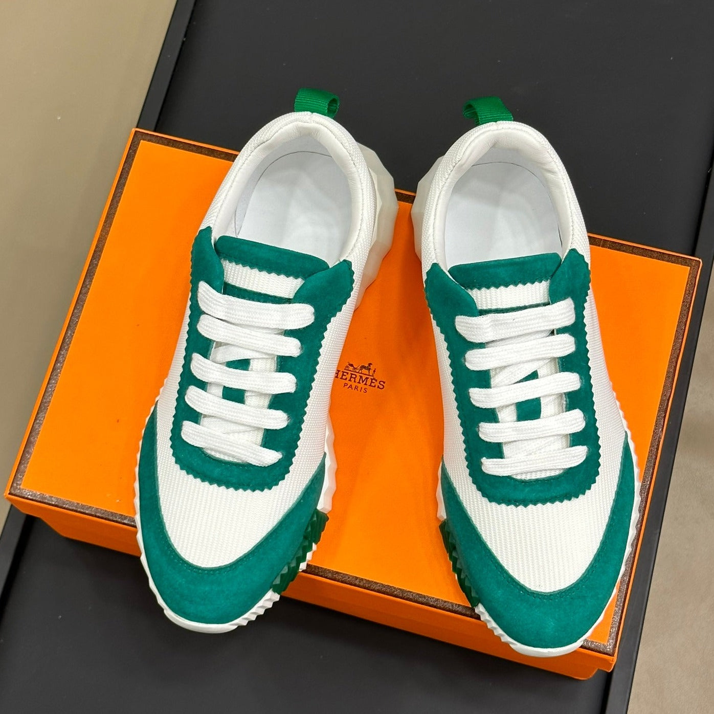 HERMES BOUNCING SNEAKERS TEAL MIX WHITE CALFSKIN