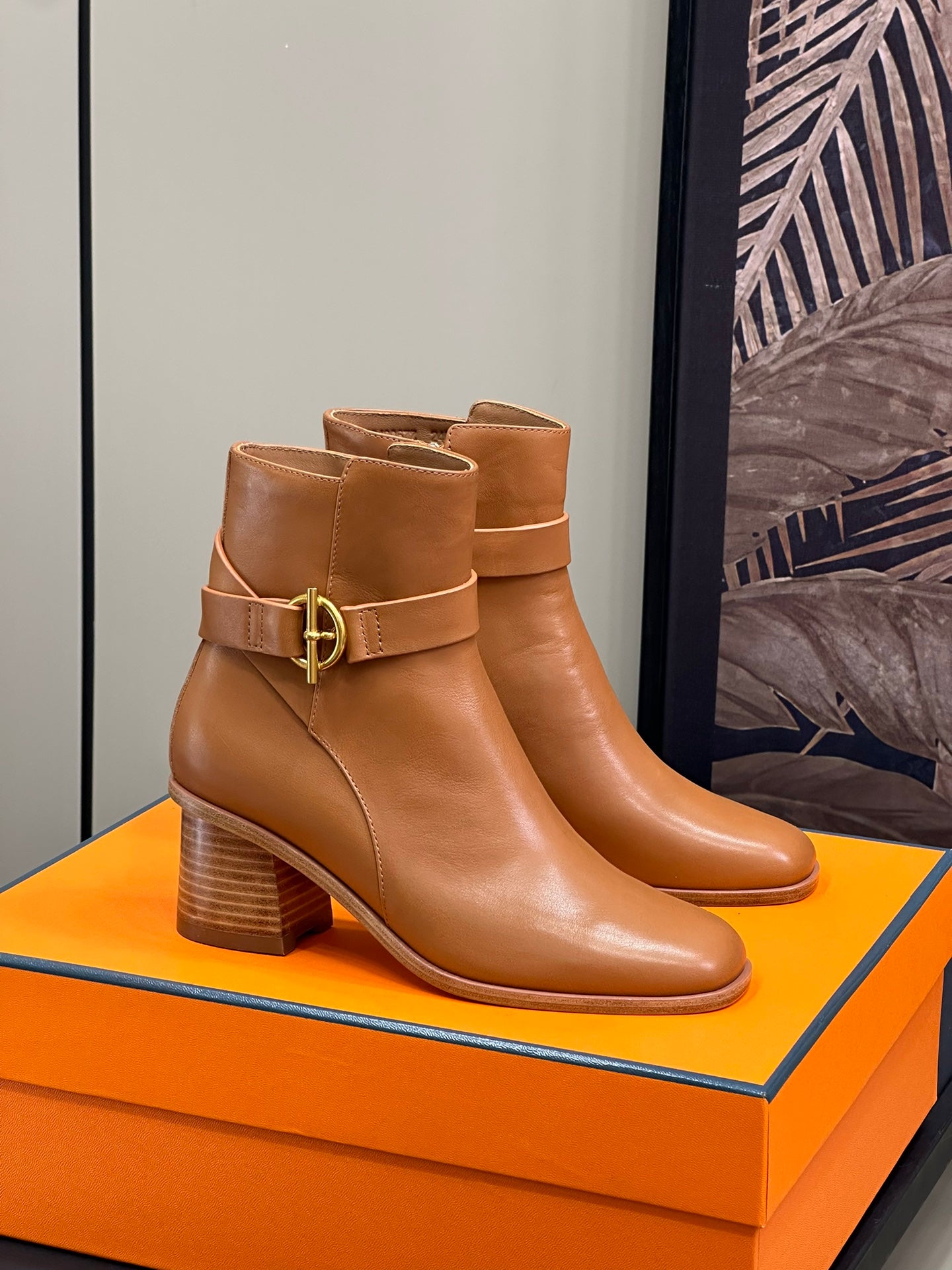 HERMES JILL 60 ANKLE BOOT IN BRONZE BROWN CALFSKIN