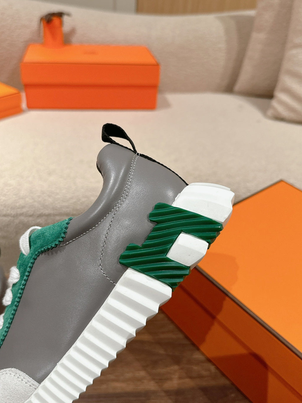 HERMES MAINLAND SNEAKER IN PALE GRAY SUEDE AND MOUSE GRAY CALFSKIN