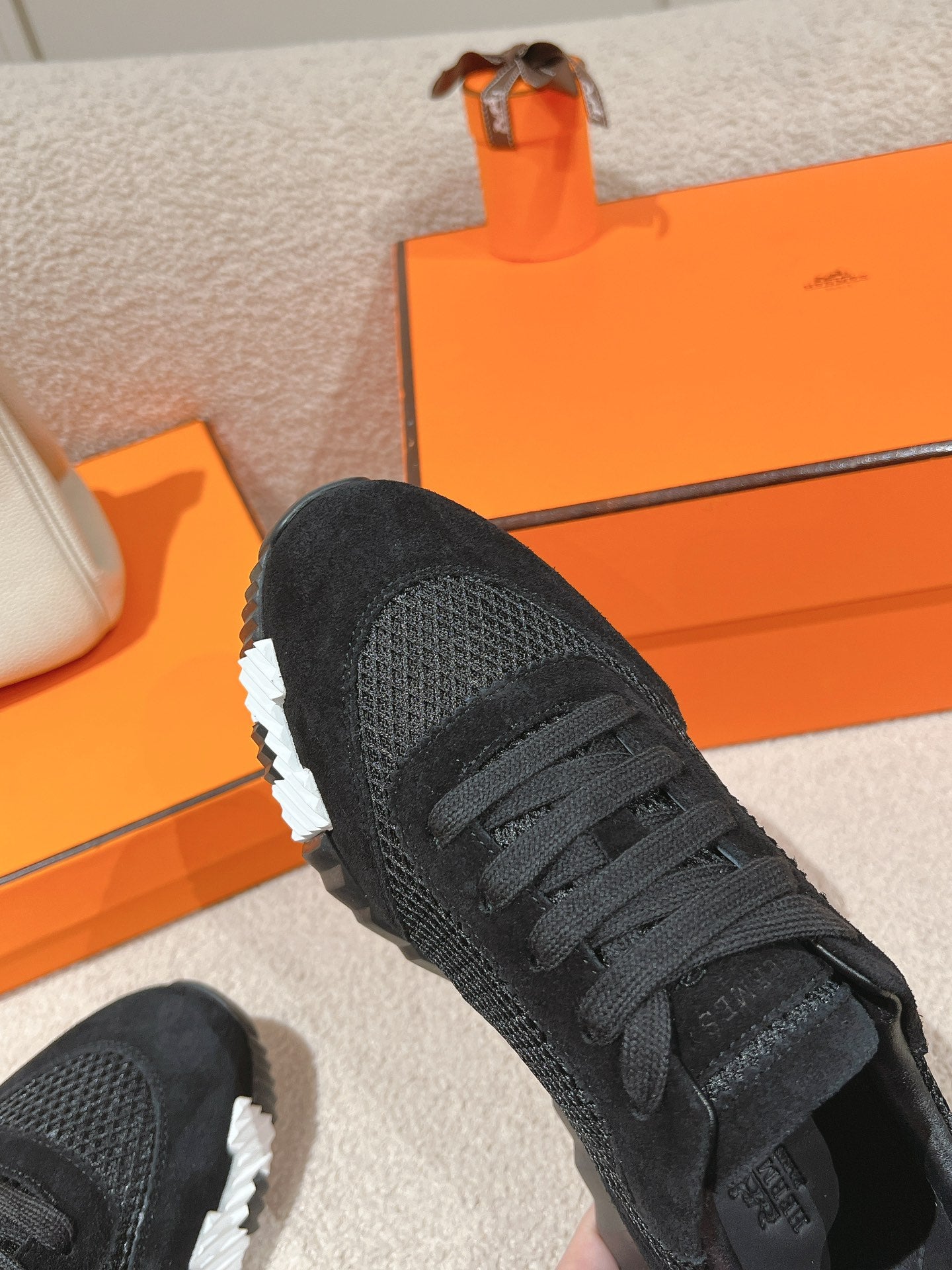 HERMES MAINLAND SNEAKER IN BLACK SUEDE AND BREATHABLE MESH FABRIC