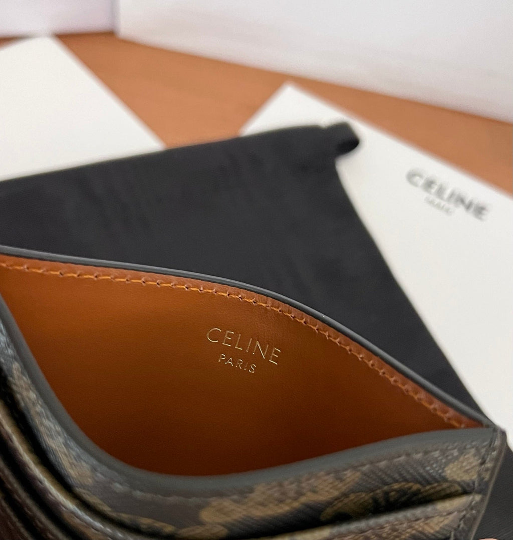 CELINE 25S CARD HOLDER WITH TRIOMPHE LOGO PRINT 11 IN BROWN TRIOPMHE CALFSKIN