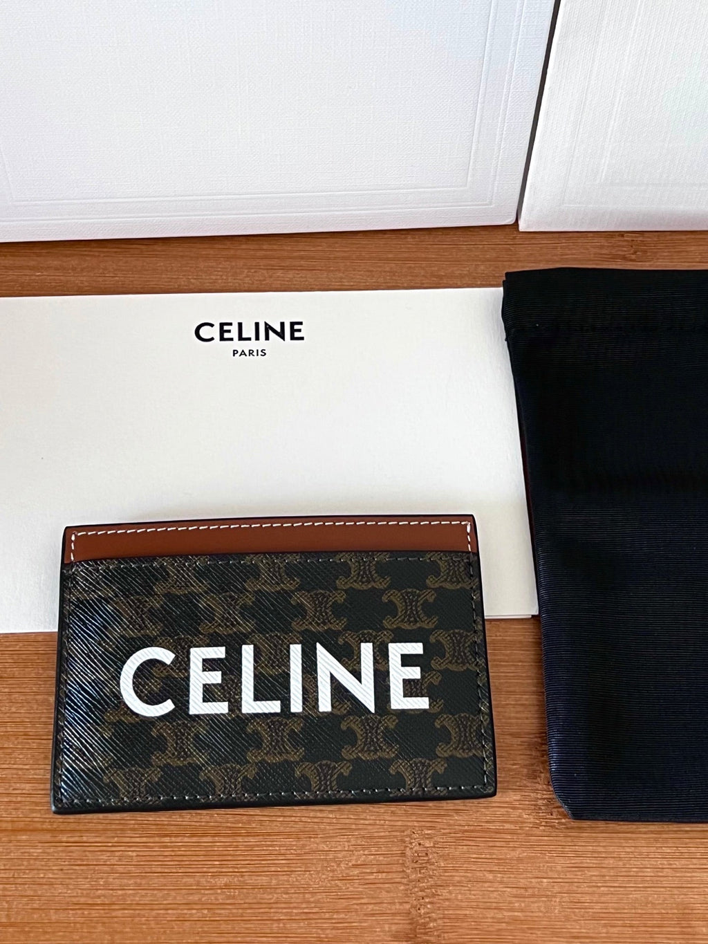 CELINE 25S CARD HOLDER 10 IN BROWN TRIOMPHE CANVAS WITH  PRINT