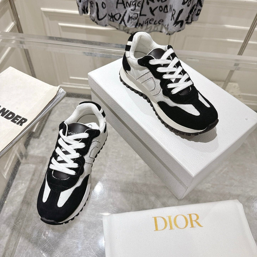 DIOR 25S C'EST  SNEAKER IN WHITE BLACK CALFSKIN AND SUEDE
