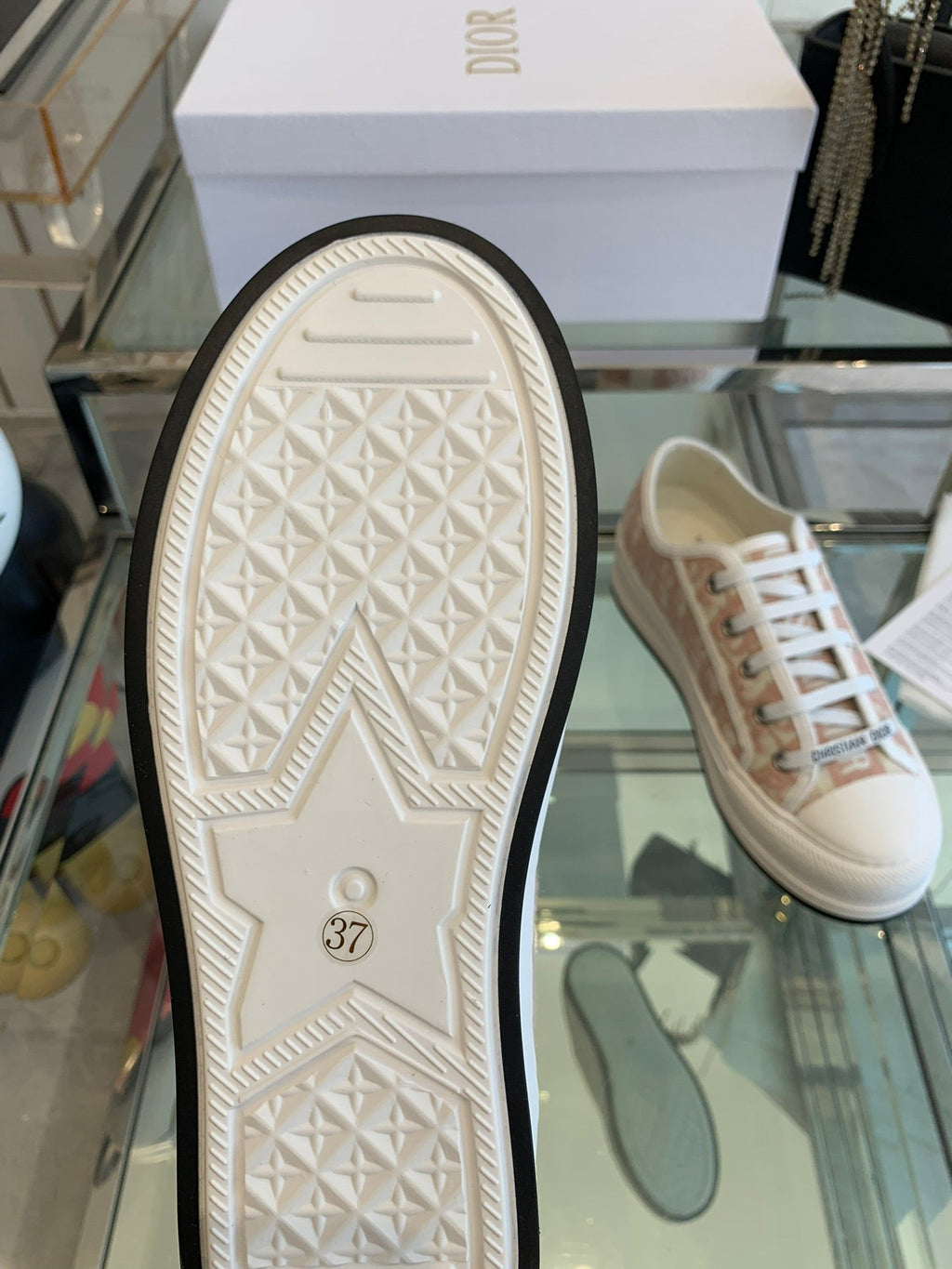 DIOR WALK'N PLATFORM SNEAKER IN IN LIGHT PINK EMBROIDERY ICONIC PATTERNS FABRIC
