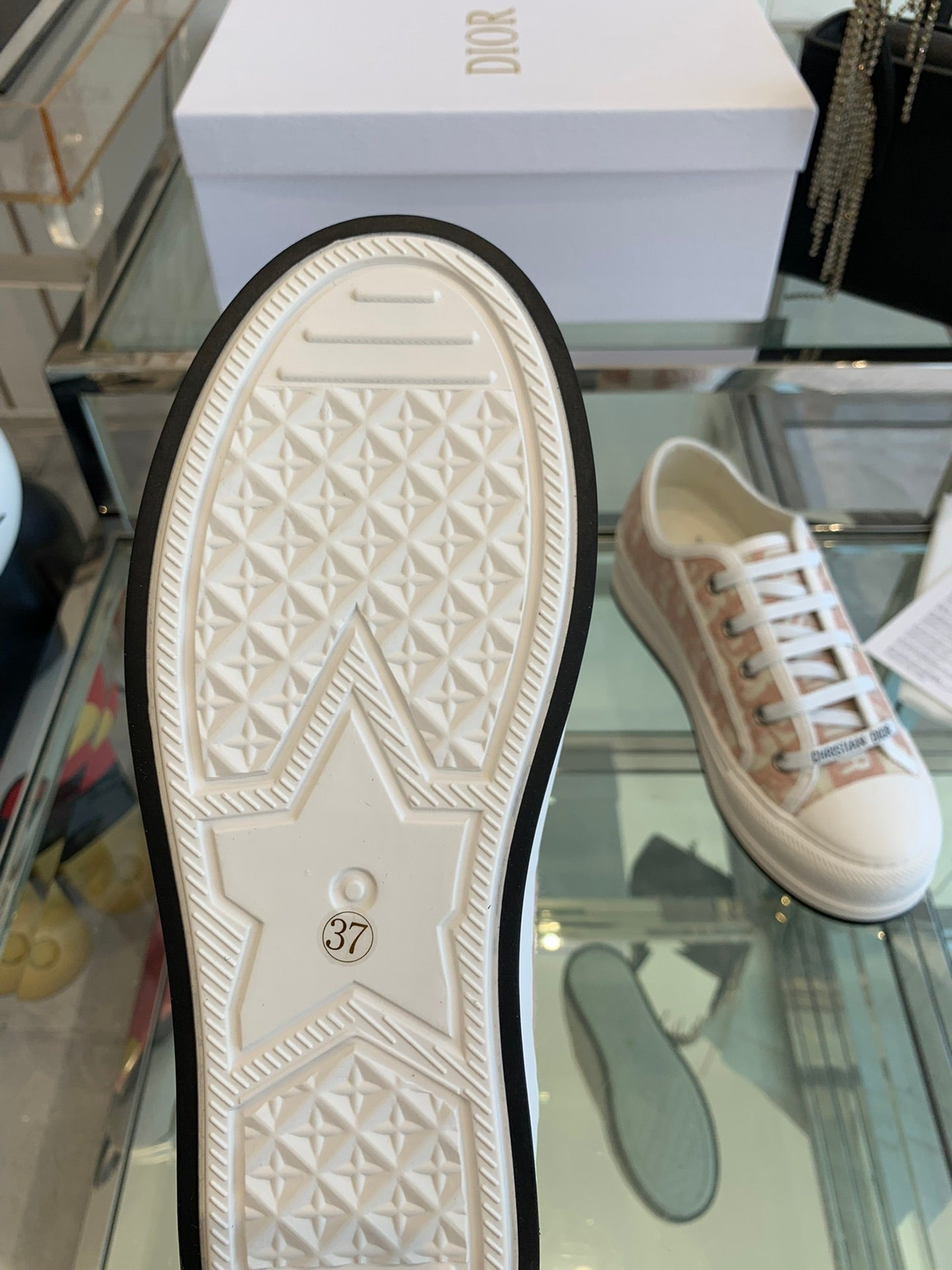 DIOR WALK'N PLATFORM SNEAKER IN IN LIGHT PINK EMBROIDERY ICONIC PATTERNS FABRIC