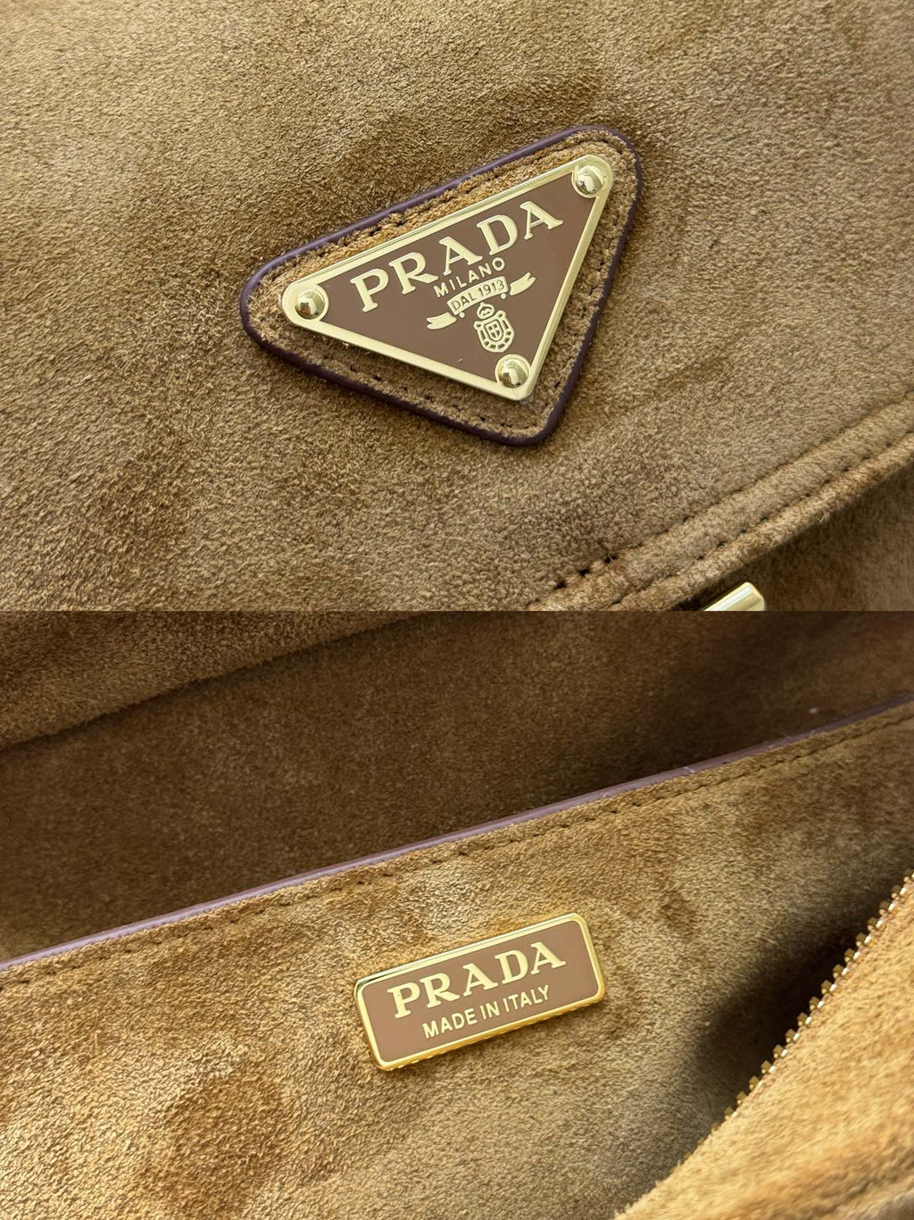 PRADA 25S EXPLORE MEDIUM SHOULDER BAG 30 IN RK GOLDEN BROWN SUEDE WITH FLAP