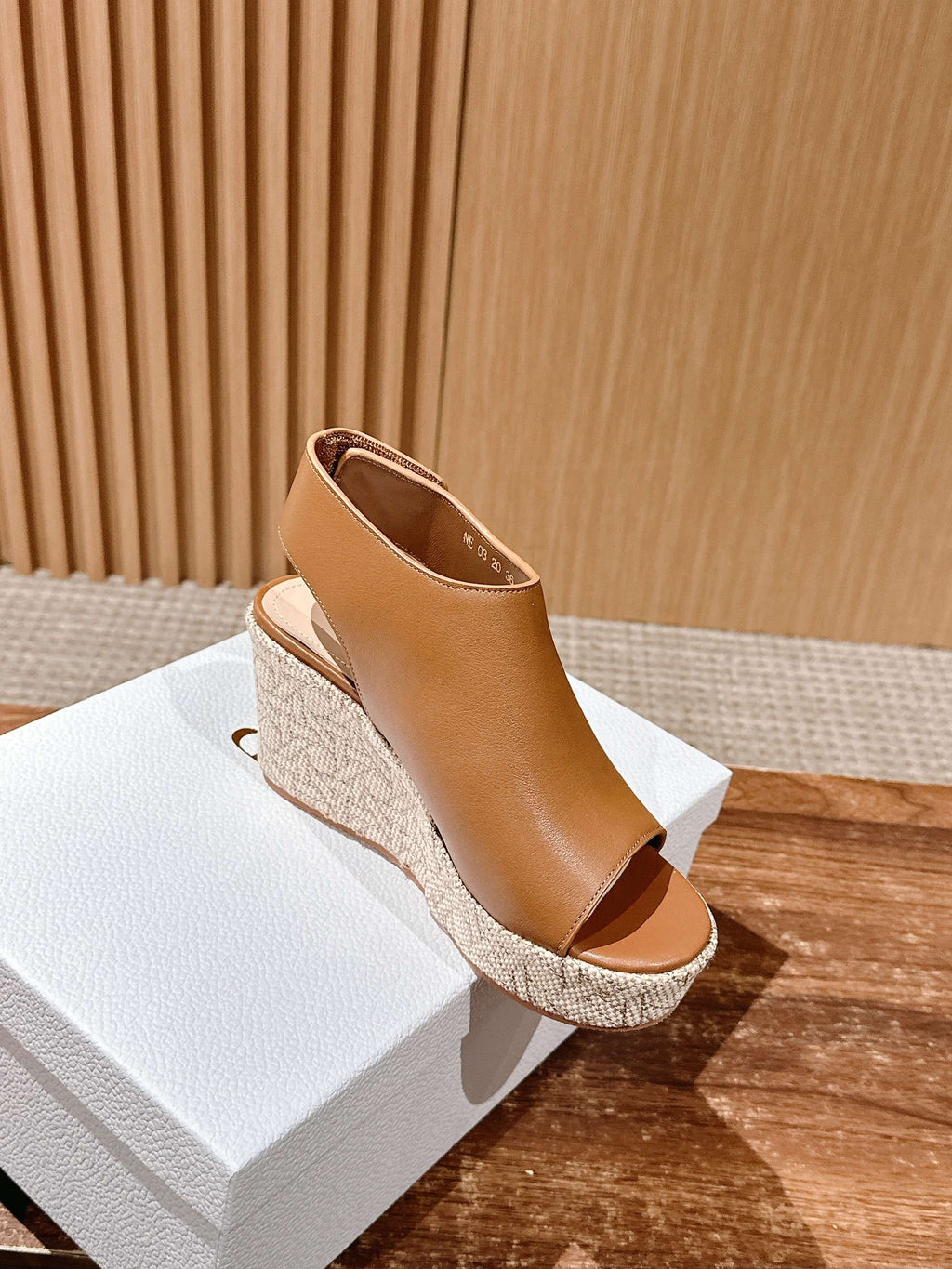 DIOR ATTITUDE WEDGE HIGH SLINGBACK 90MM IN BROWN CALFSKIN CANVAS SOLE