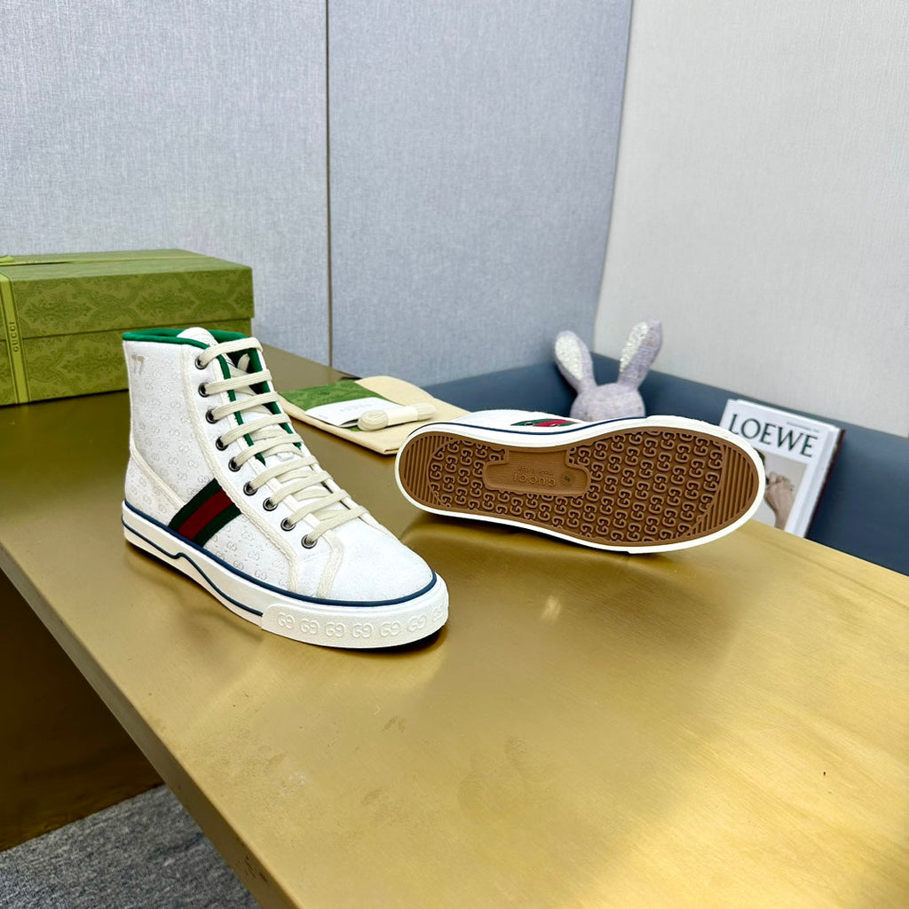 GUCCI TENNIS 1977 HIGH-TOP TRAINER WHITE CANVAS