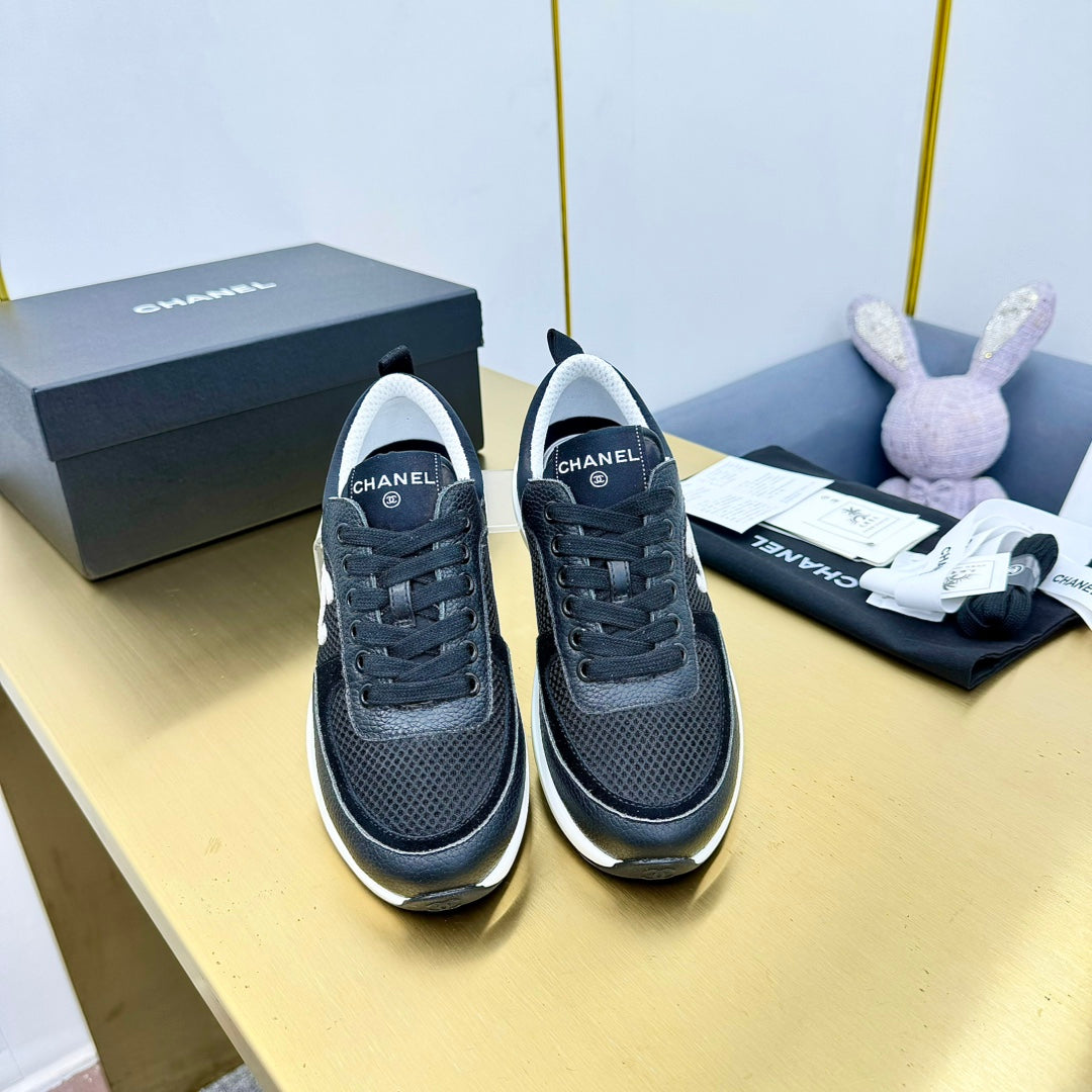 CHANEL CLASSIC TRAINER IN BLACK MERCERIZED VELVET WITH WHITE LOGO