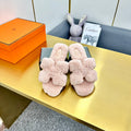 HERMES 0RAN SHEARLING SANDALS LIGHT PINK