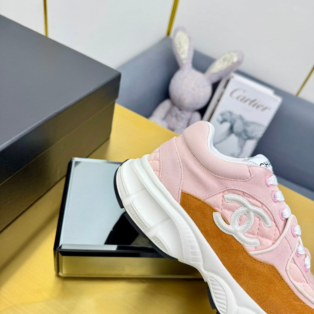 CHANEL DAD SNEAKER IN LIGHT PINK LAMBSKIN AND GINGER ORANGE SUEDE