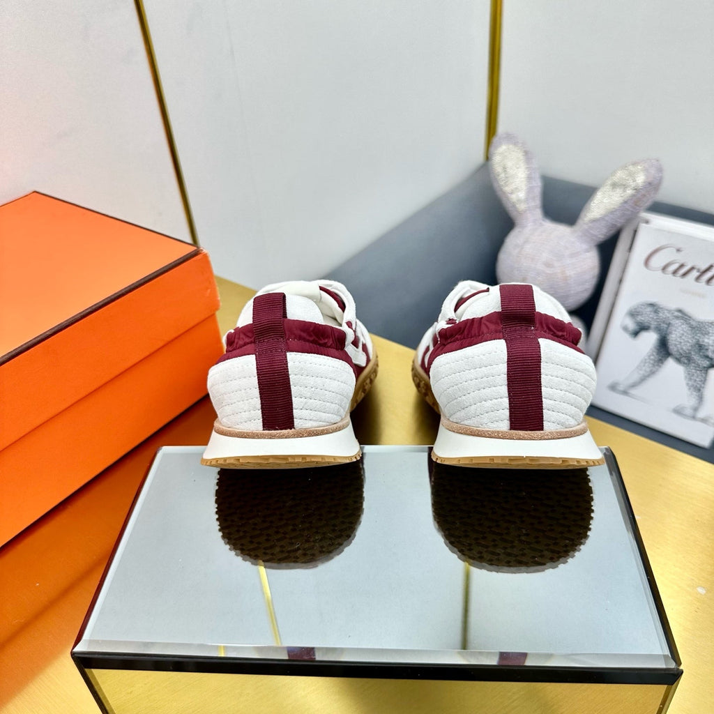 HERMES JET SNEAKER IN WHITE MIX SANGRIA RED SUEDE