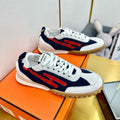 HERMES JET SNEAKER IN WHITE MIX NAVY BLUE SUEDE