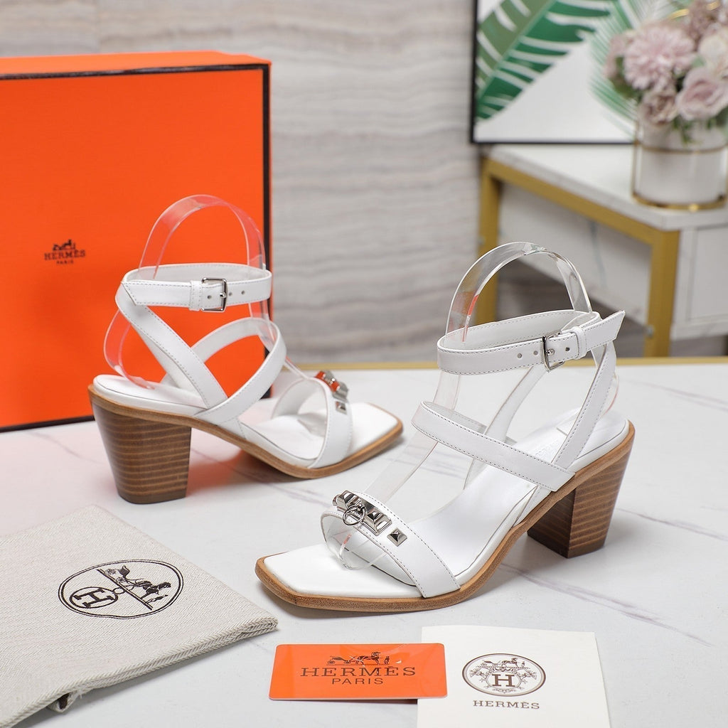 HERMES IVRESSE 65 SANDAL WHITE CALFSKIN