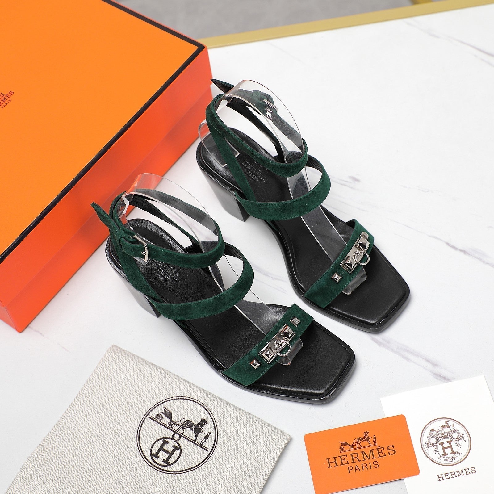 HERMES IVRESSE 65 SANDAL PEACOCK SUEDE