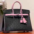 HERMES KELLY  SELLIER 25 BAG IN BLACK MIX BABY PINK OSTRICH LEATHER