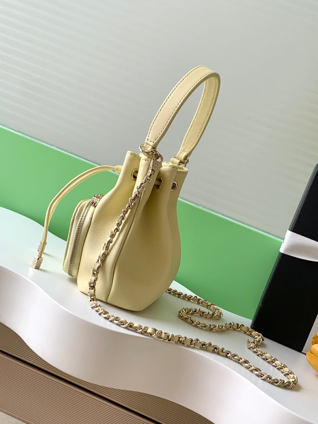 CHANEL 25S MINI BUCKET BAG 12 IN YELLOW CALFSKIN GOLD HARDWARE