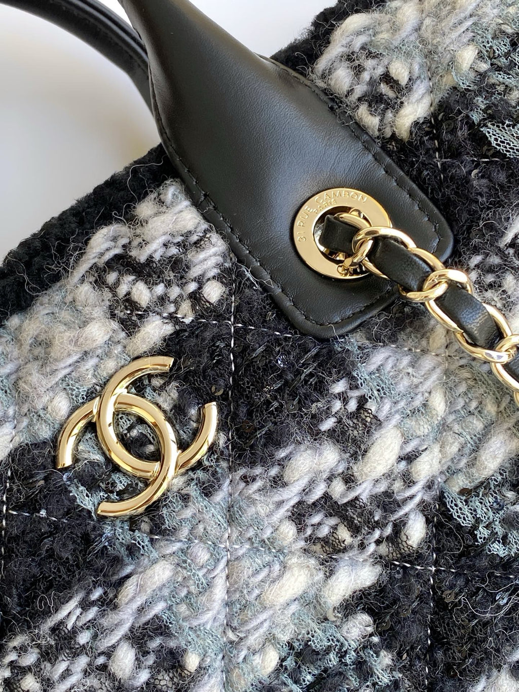 CHANEL 25S SHOPPING BAG 34 IN BLACK MIX GREY TWEED