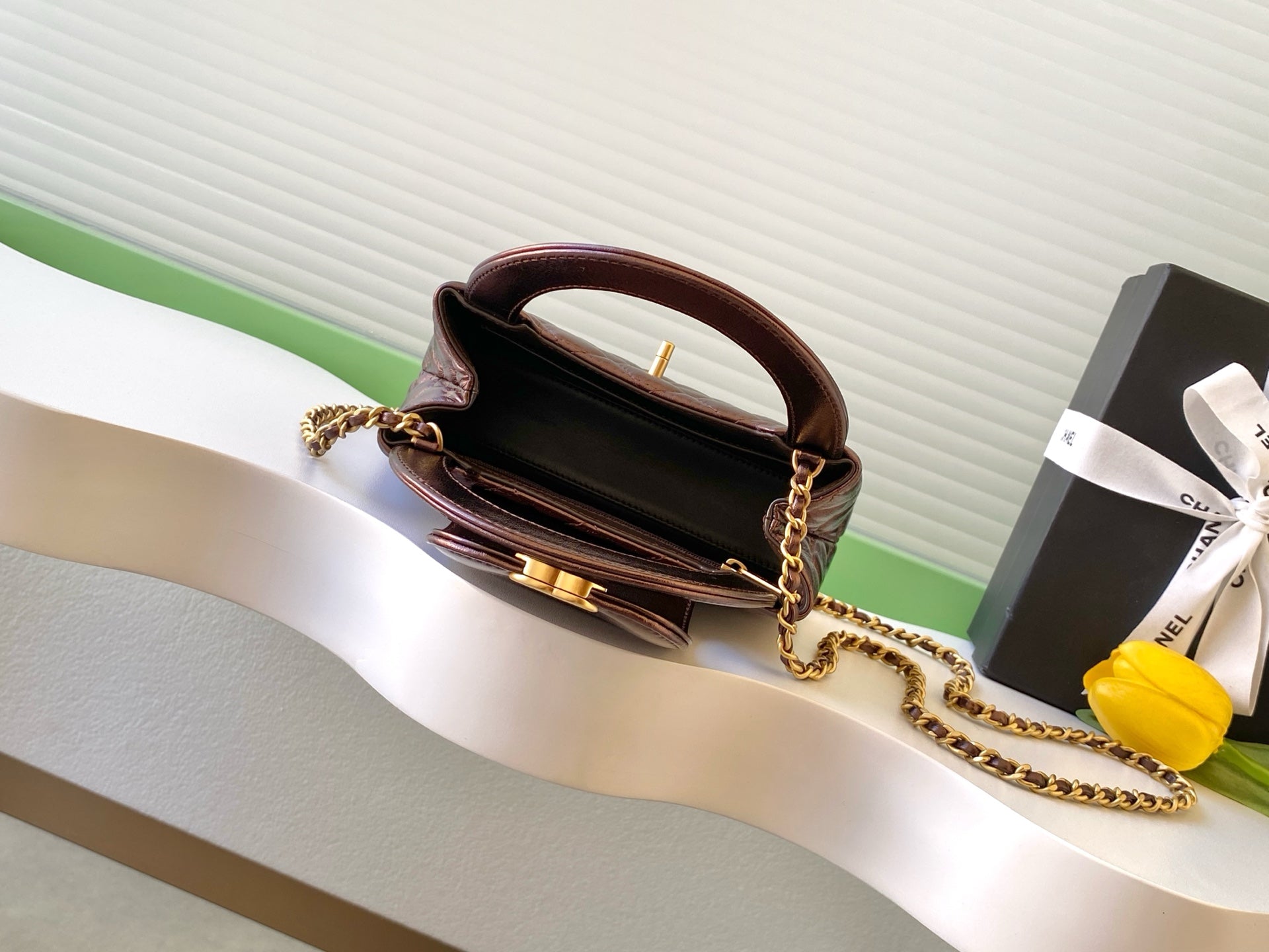 CHANEL 25S MINI KELLY BAG 19 IN BROWN METALLIC LAMBSKIN WITH GOLD HARDWARE