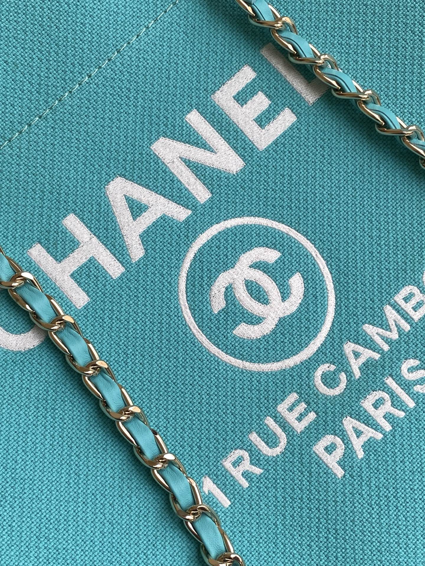 CHANEL 25S TOTE BAG 38 IN TURQUOISE BLUE CANVAS