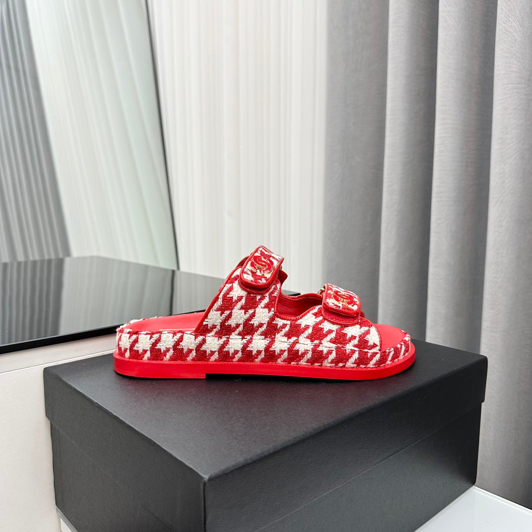 CHANEL dad sandals red white mules